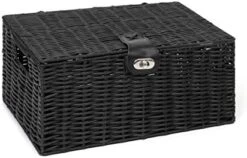 ARPAN Medium Resin Woven Storage Basket Box With Lid & Lock - Black -Songmics Furniture Shop 41Rh18RhLsL. AC
