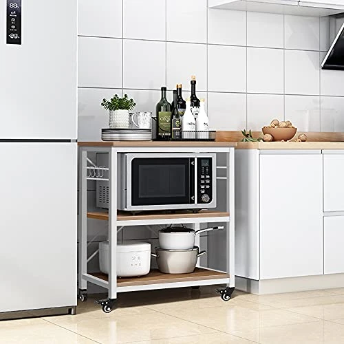 AZL1 Life Concept Rack Utility Microwave Oven Stand Workstation Shelf, 23.7inch Movable 3 Tier Kitchen Cart,Light Walnut 2 AZL1 Life Concept Rack Utility Microwave Oven Stand Workstation Shelf, 23.7inch Movable 3 Tier Kitchen Cart,Light Walnut - Image 2