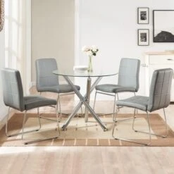 SICOTAS Dinner Table Set For 4 - Round Glass Kitchen Table With 4 Chairs, Modern Dining Table Set With Metal Legs, 5 Piece Dinning Room Table Set For Apartment Kitchen, Dining Room, Black -Songmics Furniture Shop 41Rib1qMy5L. AC