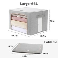 Clothes Storage Bins Box - Foldable Stackable Container Organizer Set With Clear Window & Carry Handles & Metal Frame - 2Pack Large Capacity For Bedding, Blankets, Toys, Books -Songmics Furniture Shop 41Rj15uJNqL