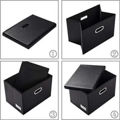 PRANDOM Large Collapsible Storage Bin With Lid [1-Pack] Leather Fabric Foldable Storage Box Organizer Containes Basket Cube With Cover For Home Bedroom Closet Office Nursery Black (17.7x11.8x11.8) -Songmics Furniture Shop 41RjuWc9oEL
