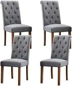 COLAMY Tufted Dining Chairs Set Of 4, Upholstered Parsons Dining Room Chairs, Fabric Kitchen Side Chair With Wood Legs - Dark Beige -Songmics Furniture Shop 41RleouxDPL. AC
