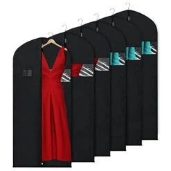 KEEGH Garment Bags For Hanging Clothes 60" (Set Of 6) Dress Bags For Storage Suit Bags For Closet With Zipper And Eye-Hole For Folding For Suit Coats Dresses, Black