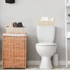 Toilet Paper Basket Macrame Bathroom Storage Baskets With Removable Cloth Boho Decorative Woven Basket For Countertop,Toilet Tank,Shelf,Dressing Table -Songmics Furniture Shop 41RoQ1mUoaL
