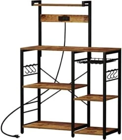 SUPERJARE Bakers Rack With Power Outlet, Microwave Stand, Coffee Bar With Wire Basket, Kitchen Storage Rack With 6 S-Hooks, Kitchen Shelves For Spices, Pots And Pans - Vintage Brown -Songmics Furniture Shop 41Rr1V0TtwL. AC