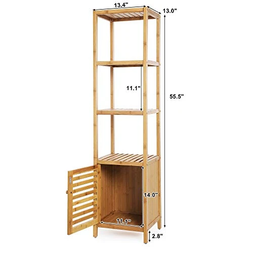 SONGMICS Bamboo Bathroom Storage Floor Cabinet, 4 Tiers Multifunctional Floor Shelving Unit, Free Standing Tower Corner Rack, Natural UBCB50Y 2 SONGMICS Bamboo Bathroom Storage Floor Cabinet, 4 Tiers Multifunctional Floor Shelving Unit, Free Standing Tower Corner Rack, Natural UBCB50Y - Image 2