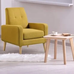Funkeen Modern Accent Chairs Set Of 2 Living Room Arm Chairs Comfy Upholstered Fabric Chair With Arms Button Tufted Single Sofa Chair For Bedroom Dorm Apartment Office Small Spaces Mustard Yellow -Songmics Furniture Shop 41Rs4yl7dqL