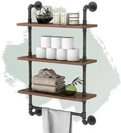 MCleanPin Industrial Pipe Shelves Wall Mount Bathroom Shelf With Towel Bar Floating Shelf 2-Tiers 24 In, DIY Open Bookshelves,Metal Towel Rack Bookcase, Real Wood Storage Shelving -Songmics Furniture Shop 41RtSILrTgL. AC