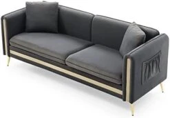 Homtique 77 Inch Upholstered Velvet Sofa Couch, Modern Sofa For Living Room With Side Pocket And 2 Pillows, Gold Metal Legs Decor Couches Furniture For Apartment/Office (Black) -Songmics Furniture Shop 41RuXcYJDlL. AC