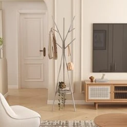 Coat Rack Hat Stand Free Standing Display Hall Tree Metal Hat Hanger Garment Storage Holder With 9 Hooks For Clothes Hats And Scarves In Black,17.72"Wx17.72"Dx70.87"H (Grey) 11 Coat Rack Hat Stand Free Standing Display Hall Tree Metal Hat Hanger Garment Storage Holder With 9 Hooks For Clothes Hats And Scarves In Black,17.72"Wx17.72"Dx70.87"H (Grey) -Songmics Furniture Shop 41RwjRtH2QL