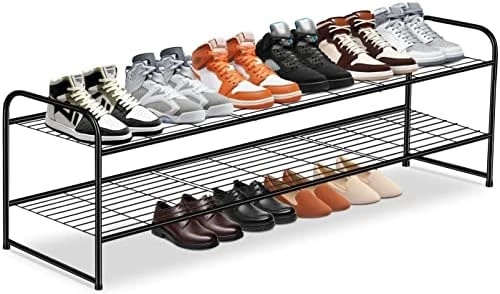KEETDY 3-Tier Long Shoe Rack For Closet Metal Shoe Organizer For Entryway, Wide Stackable Shoe Storage Shelf With Sturdy Wire Grid For Closet Floor, Bedroom, Black 6 KEETDY 3-Tier Long Shoe Rack For Closet Metal Shoe Organizer For Entryway, Wide Stackable Shoe Storage Shelf With Sturdy Wire Grid For Closet Floor, Bedroom, Black - Image 6