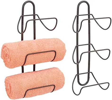 MDesign Modern Decorative Metal 3-Level Wall Mount Towel Rack Holder And Organizer For Storage Of Bathroom Towels, Washcloths, Hand Towels - 2 Pack - Chrome 5 MDesign Modern Decorative Metal 3-Level Wall Mount Towel Rack Holder And Organizer For Storage Of Bathroom Towels, Washcloths, Hand Towels - 2 Pack - Chrome - Image 5
