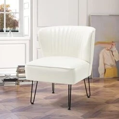 HULALA HOME Faux Leather Accent Chairs Set Of 2 With Metal Base, Mid Century Modern Living Room Chairs, Comfy Upholstered Armless Side Chairs For Bedroom, Camel -Songmics Furniture Shop 41S6oUMNNrL. AC