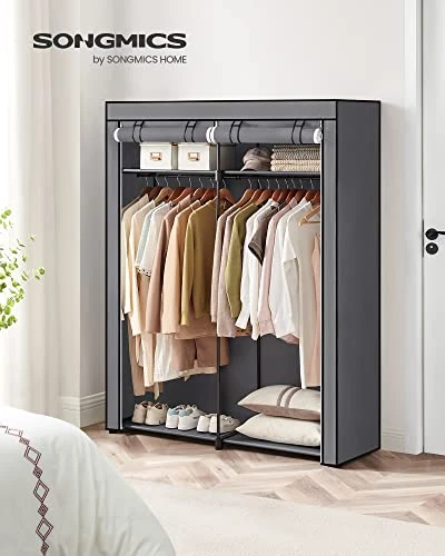 SONGMICS Closet Wardrobe, Portable Closet For Bedroom, Clothes Rail With Non-Woven Fabric Cover, Clothes Storage Organizer, 55.1 X 16.9 X 68.5 Inches, Gray URYG02GY 2 SONGMICS Closet Wardrobe, Portable Closet For Bedroom, Clothes Rail With Non-Woven Fabric Cover, Clothes Storage Organizer, 55.1 X 16.9 X 68.5 Inches, Gray URYG02GY - Image 2