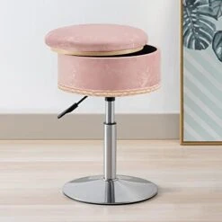 Leather Storage Ottoman Vanity Stool, 18" To 23" Height Adjustable Foot Stool Upholstered Round Footrest Coffee Table Top Cover, Modern Accent Stools,360° Swivel Makeup Stool For Living Room Bedroom -Songmics Furniture Shop 41SFQBxkmqL. AC