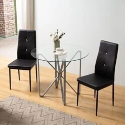 WISOICE Dining Table Set For 4, Round Glass Kitchen Table And Chairs, Modern 5 Piece Dining Room Dinner Table With High Back PU Leather Metal Frames Chairs -Songmics Furniture Shop 41SFasK9VuL. AC 1