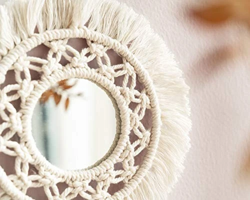 Mkono Mini Round Wall Mirror With Macrame Fringe Set Of 3 Small Wall Hanging Circle Mirror Boho Home Decor For Apartment Living Room Bedroom Baby Nursery,Beautiful Gift Ideas, 2.7''D, X-Small 5 Mkono Mini Round Wall Mirror With Macrame Fringe Set Of 3 Small Wall Hanging Circle Mirror Boho Home Decor For Apartment Living Room Bedroom Baby Nursery,Beautiful Gift Ideas, 2.7''D, X-Small - Image 5
