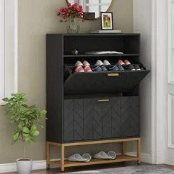 Loomie Shoe Cabinet, Free Standing Tipping Bucket Shoe Rack Organizer With 2 Flip Drawers,Entryway Narrow Shoe Storage With Storage Shelf & Top Cubby,Modern Slim Hidden Shoe Cabinet With Doors (Black) 14 Loomie Shoe Cabinet, Free Standing Tipping Bucket Shoe Rack Organizer With 2 Flip Drawers,Entryway Narrow Shoe Storage With Storage Shelf & Top Cubby,Modern Slim Hidden Shoe Cabinet With Doors (Black) -Songmics Furniture Shop 41SGRO1CmDL. AC