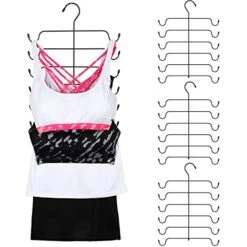 Yerliker Tank Tops Hangers 4 Pack Bra Hanger Metal Space Saving Hangers Scarf Hanger Bra Organizer For Closet Tie Organizer Storage For Bathing Suits, Belts, Ties, Dress, Pajamas, Camisoles (Black)