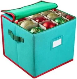 Joiedomi Christmas Ornament Storage Box With Adjustable Dividers, Hold Up To 64 Ornaments Balls & Christmas Accessories, Oxford Ornament Storage Container With Zippered Closure, Two Handles & Card Slot 13x13x13.5"(Blue) -Songmics Furniture Shop 41SPrsmY77L. AC