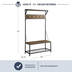 BELLEZE Modern Industrial Bench Hall Tree, Entryway Storage Bench Shoe Rack, Hat And Coat Stand Accent Furniture With Black Metal Frame - Lexie (Rustic Oak) -Songmics Furniture Shop 41SVCB0iEUL