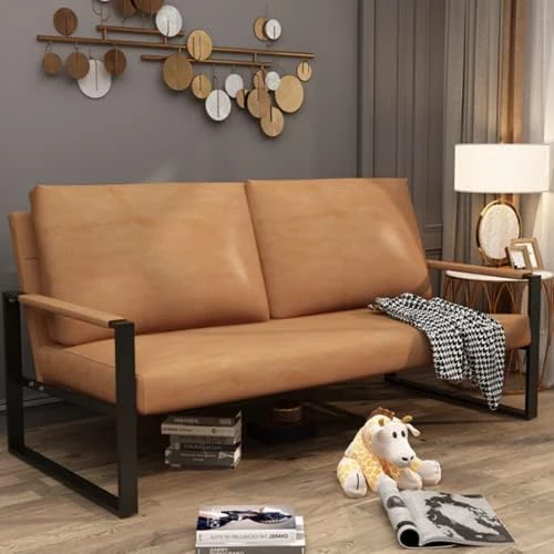 AWQM PU Leather Love Seats Sofa, 45" Mini Upholstered Couch For Small Space, Modern Accent Chair With Armrest And Removable Cushions, 2-Seater Lounge For Living Room, Bedroom, Office (Brown) 6 AWQM PU Leather Love Seats Sofa, 45" Mini Upholstered Couch For Small Space, Modern Accent Chair With Armrest And Removable Cushions, 2-Seater Lounge For Living Room, Bedroom, Office (Brown) - Image 6