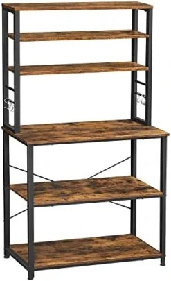 VASAGLE Baker's Rack, Microwave Oven Stand, Kitchen Tall Utility Storage Shelf, 6 Hooks And Metal Frame, Industrial, 15.7 X 31.5 X 65.7 Inches, Rustic Brown And Black UKKS019B01 -Songmics Furniture Shop 41SjHq72mkL. AC