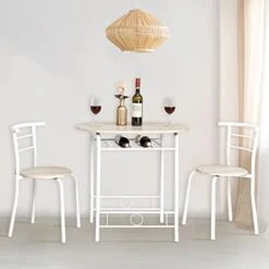 Bonnlo 3 Piece Dining Set, Small Kitchen Table Set For 2, Breakfast Table Set, Kitchen Small Table And Chairs For Small Space/Dining Room/Apartment, Metal Frame, Wine Rack, White&Light Oak -Songmics Furniture Shop 41SkDxit7sL