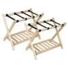 Babion Folding Luggage Racks For Guest Room With Shelf, Wooden Suitcase Stand, 2 Tier Foldable Luggage Racks With Heavy Duty Nylon Belts, Suitcase Bag Holder For Bedroom Guest Room, 2 Pack