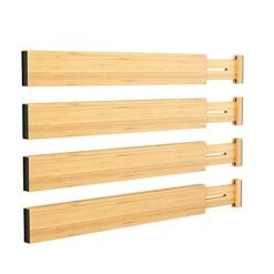 BAMEOS Drawer Dividers Kitchen Organization Bamboo Utensil Organizers For Kitchen Bedroom Bathroom Dresser Office 4-pack