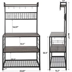 HOMEKOKO Kitchen Bakers Bakers Rack With 16 Hooks For Microwave Oven Cooking Utensils, Industrial, Vintage Brown -Songmics Furniture Shop 41SqdZEZusS