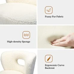 TINA'S HOME Modern Sherpa Accent Chair With Open Back & Wooden Legs, Upholstered Lamb Fleece Armless Slipper Chair, Comfy Faux Fur Cute Vanity Chair For Living Room Bedroom Office Makeup Room, Ivory -Songmics Furniture Shop 41Ssbi93xDL