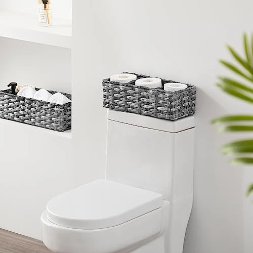 Wicker Baskets For Organizing, Waterproof Bathroom Storage Baskets, Back Of Toilet Paper Storage Baskets Organizer - 2 Pack 2 Wicker Baskets For Organizing, Waterproof Bathroom Storage Baskets, Back Of Toilet Paper Storage Baskets Organizer - 2 Pack - Image 2