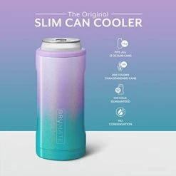 BrüMate Hopsulator Slim Can Cooler Insulated For 12oz Slim Cans | Skinny Can Coozie Insulated Stainless Steel Drink Holder For Hard Seltzer, Beer, Soda, And Energy Drinks (Glitter Mermaid)