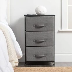 MDesign Steel Top And Frame Storage Dresser Tower Unit With 3 Removable Fabric Drawers For Bedroom, Living Room, Or Bathroom - Holds Clothes, Accessories, Lido Collection - Charcoal Gray -Songmics Furniture Shop 41SulXjqPGL