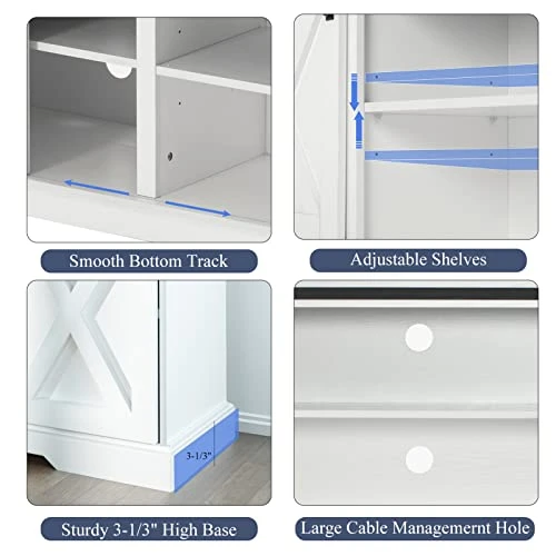 Squireewo Farmhouse Buffet Cabinet Sideboard With Sliding Barn Doors, Rustic Coffee Bar Cabinet Server With Storage And Adjustable Shelves, Cupboard Table For Kitchen Dining Room Living Room, White 4 Squireewo Farmhouse Buffet Cabinet Sideboard With Sliding Barn Doors, Rustic Coffee Bar Cabinet Server With Storage And Adjustable Shelves, Cupboard Table For Kitchen Dining Room Living Room, White - Image 4