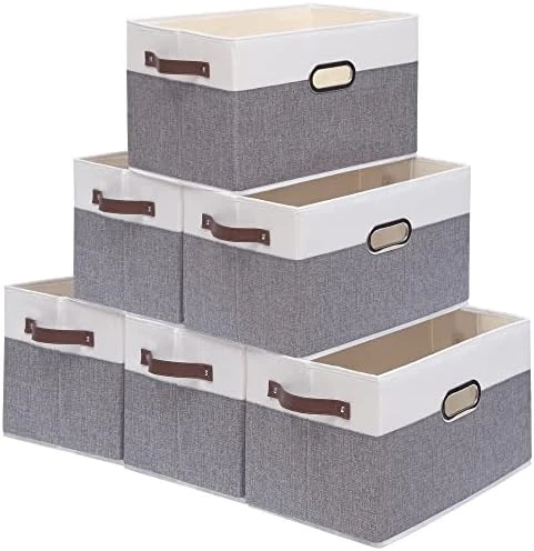 Yawinhe Collapsible Storage Bins, 15.0 X 9.8 X 8.3 Inch, Cube Storage Bins, Fabric Foldable Storage Bins Organizer Containers With Dual Leather Handles For Home Closet Office (White/Grey, 2-Pack) 15 Yawinhe Collapsible Storage Bins, 15.0 X 9.8 X 8.3 Inch, Cube Storage Bins, Fabric Foldable Storage Bins Organizer Containers With Dual Leather Handles For Home Closet Office (White/Grey, 2-Pack) - Image 15