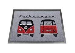BRISA VW Collection - Volkswagen Samba Bus T1 Camper Van Door Mat, Entrance Mat, Indoor Outdoor Welcome Mat (27x20 Inches/Front & Back/Black & Red)
