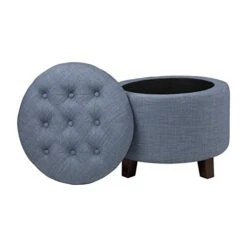 Lexicon Avon Round Tufted Fabric Storage Accent Ottoman, 20" W, Blue -Songmics Furniture Shop 41T04ZZdJhL