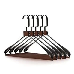 Wooden Clothes Hangers Wide Shoulder Suit Hangers Heavy Duty,Metal Hangers For Coat, Jacket,Pant,Dress, Coat Hangers For Closet Pack Of 5