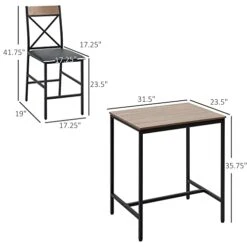 HOMCOM 3 Piece Bar Table And Chairs Set, Dining Table Set With PU Padded Stools And Steel Frame For Kitchen, Small Spaces, Brown -Songmics Furniture Shop 41T33scFbCL