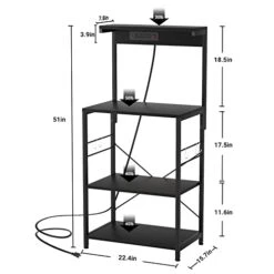 Topfurny Baker‘s Rack With Power Outlet, Microwave Stand Kitchen Storage Shelf, Kitchen Organizer Rack With 5 Hooks, Industrial Coffee Bar Table For Kitchens With Storage, Black -Songmics Furniture Shop 41T3i8aXBUL