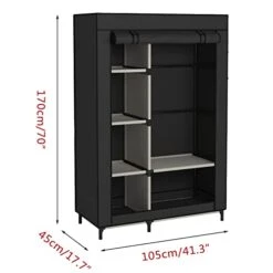 Buzowruil Canvas Wardrobe Portable Closet Wardrobe Clothes Storage With 6 Shelves And Hanging Rail,Non-Woven Fabric, Quick And Easy Assembly,Black 14 Buzowruil Canvas Wardrobe Portable Closet Wardrobe Clothes Storage With 6 Shelves And Hanging Rail,Non-Woven Fabric, Quick And Easy Assembly,Black -Songmics Furniture Shop 41T5lS2nI0L