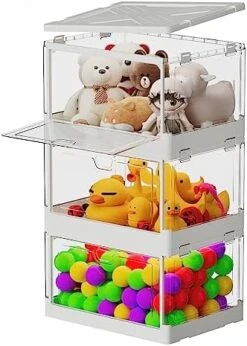 Clear Storage Bin With Lids, 3 Packs Plastic Bins For Storage, 22 QT Folding Box With Magnetic Door, Multifunctional Collapsible Stackable Storage Box For Bedroom, Living Room, Office, Toy Room -Songmics Furniture Shop 41T7JxchkEL. AC