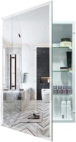 HESONTH FOMAYKO Bathroom Medicine Cabinet, Rectangular Beveled Frameless Mirror Cabinet,16×26 Inch Wall Mounted Cabinet For Bathroom Toilet Kitchen,Recess Or Surface Mount Installation 23 HESONTH FOMAYKO Bathroom Medicine Cabinet, Rectangular Beveled Frameless Mirror Cabinet,16×26 Inch Wall Mounted Cabinet For Bathroom Toilet Kitchen,Recess Or Surface Mount Installation -Songmics Furniture Shop 41T8UScuipL. AC 1