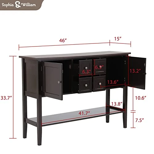 Sophia & William Sideboards And Buffets With Storage, Console Table Cupboard With Open Shelf, 2 Doors And 4 Drawers, Wood Accent Storage Cabinet For Entryway Living Room Kitchen, Coffee 2 Sophia & William Sideboards And Buffets With Storage, Console Table Cupboard With Open Shelf, 2 Doors And 4 Drawers, Wood Accent Storage Cabinet For Entryway Living Room Kitchen, Coffee - Image 2