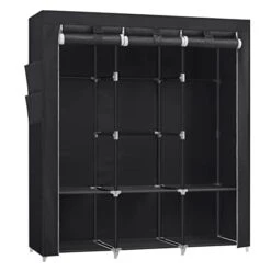SONGMICS Portable Closet, Wardrobe Closet Organizer With Cover, 3 Hanging Rods And Shelves, 4 Side Pockets, 51.2 X 17.7 X 65.7 Inches, Large Capacity For Bedroom, Living Room, Black URYG092B02