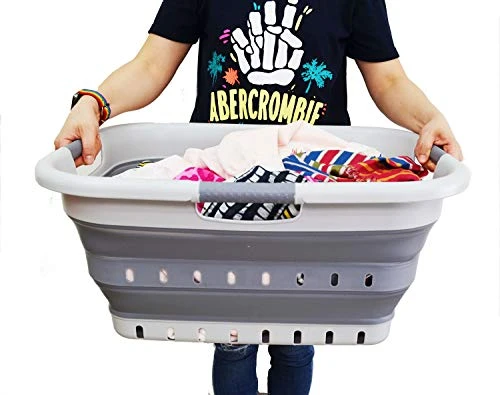SAMMART 41L Collapsible 3 Handled Plastic Laundry Basket - Foldable Pop Up Storage Container/Organizer - Portable Washing Tub - Space Saving Hamper/Basket (3 Handled Rectangular, Grey/Dark Grey) 3 SAMMART 41L Collapsible 3 Handled Plastic Laundry Basket - Foldable Pop Up Storage Container/Organizer - Portable Washing Tub - Space Saving Hamper/Basket (3 Handled Rectangular, Grey/Dark Grey) - Image 3