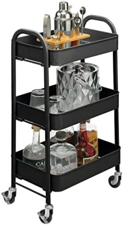 MDesign Metal 3-Tier Rolling Utility Storage Carts - Organizer Trolley For Bathroom, Kitchen, Laundry, Office, And Kids Rooms - Heavy Duty Caddy With 4 Caster Wheels - Light Pink -Songmics Furniture Shop 41TIzzhkmXL. AC