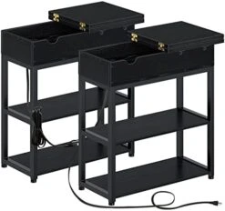 Rolanstar End Table With Charging Station, Narrow Nightstand, Flip Top Side Table With USB Ports And Storage Shelves For Small Spaces, Living Room, Bedroom (Rustic Brown) -Songmics Furniture Shop 41TL5a9HtiL. AC